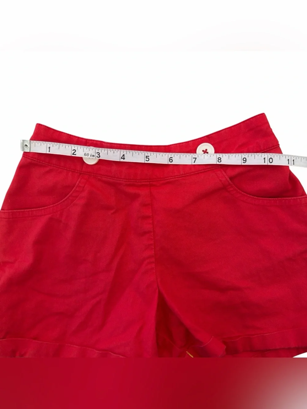 Mini Boden Girls red floral buttoned shorts size 7‎